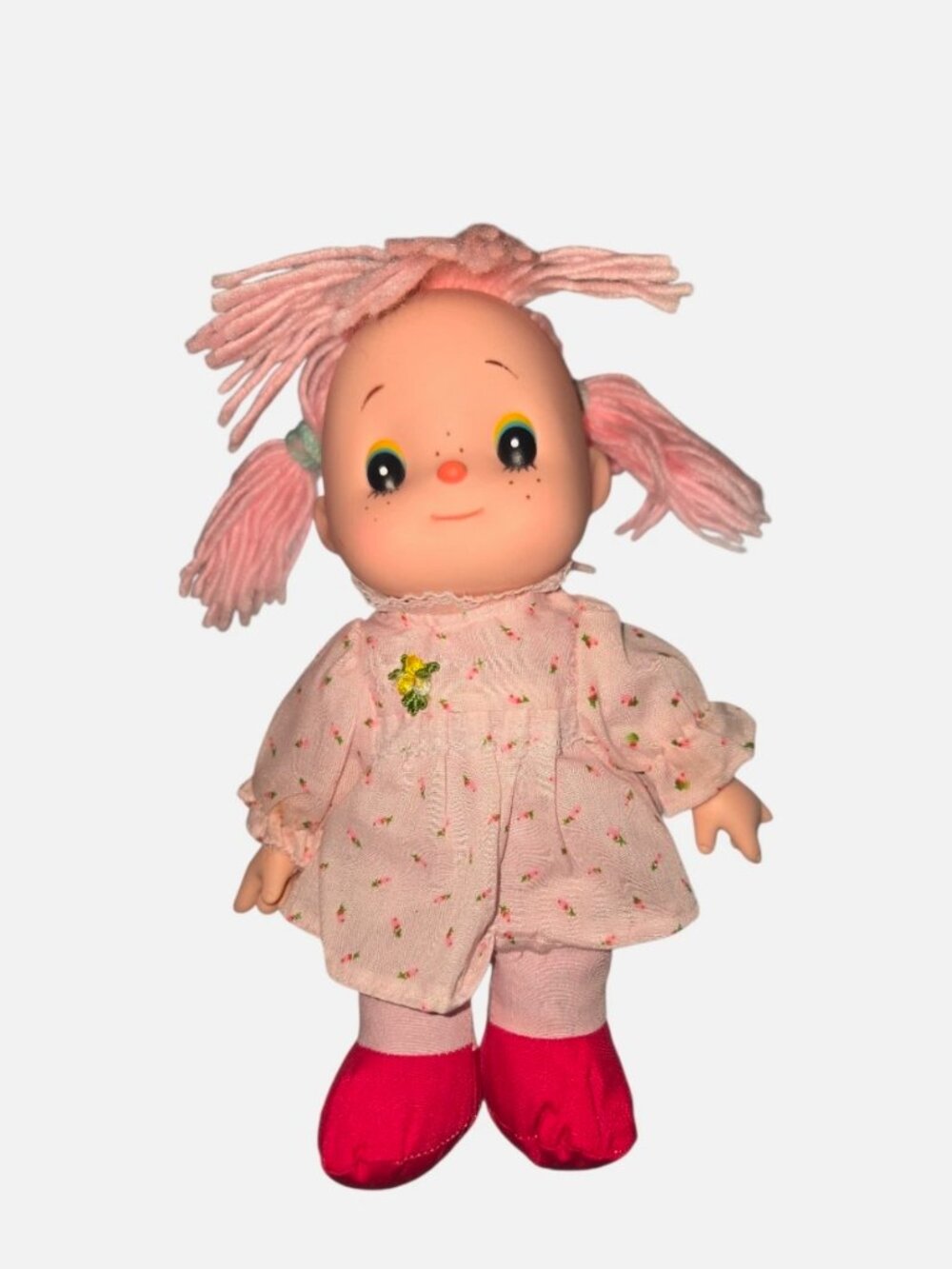 vintage 1980s Ice cream doll look alike. girl with pink yarn hair and cute pink